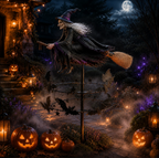 Halloween Witch Wind Spinner Outdoor Metal Garden Decor