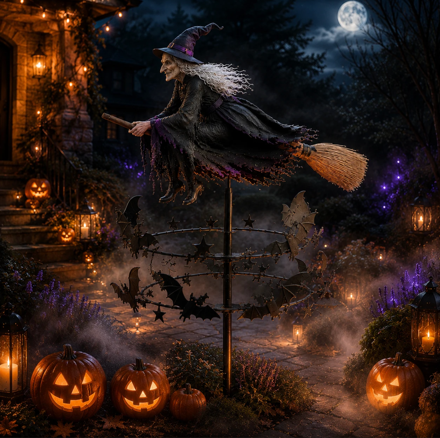 Halloween Witch Wind Spinner Outdoor Metal Garden Decor
