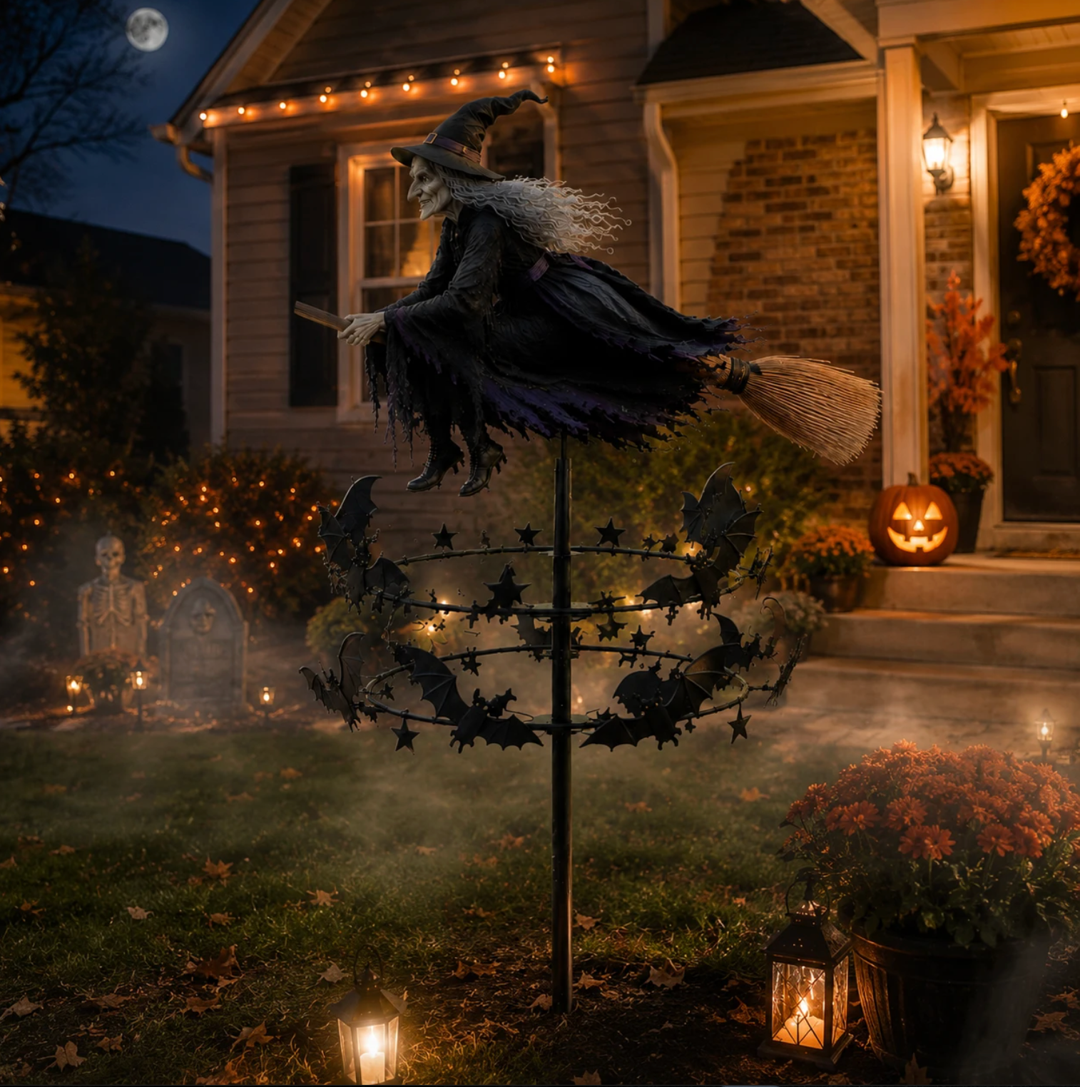 Halloween Witch Wind Spinner Outdoor Metal Garden Decor