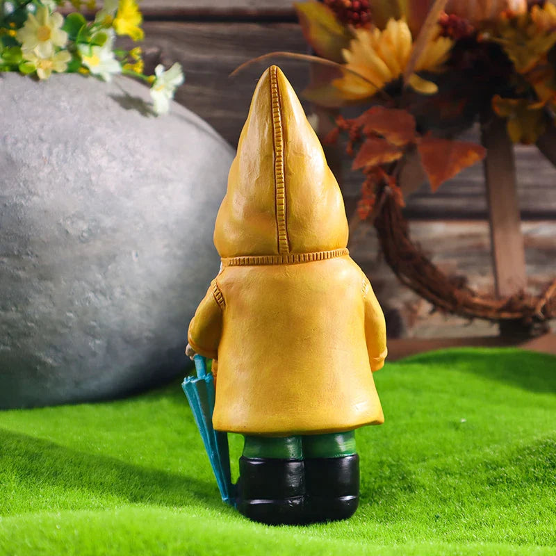Garden Gnome Statue with Yellow Umbrella Resin Yard Decor