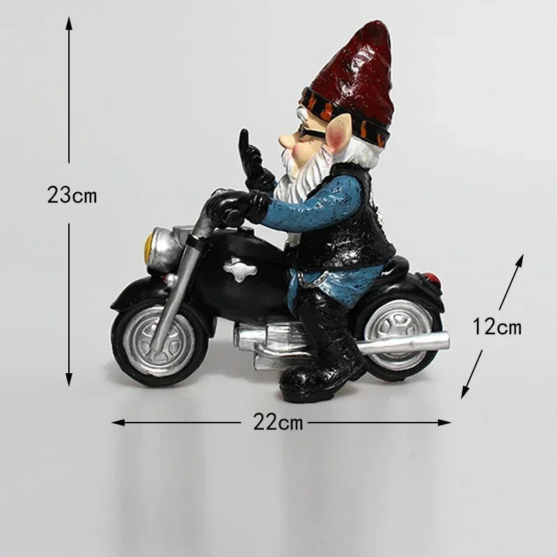 Motorcycle Garden Gnome Statue – Funny Resin Dwarf Outdoor Yard Decor
