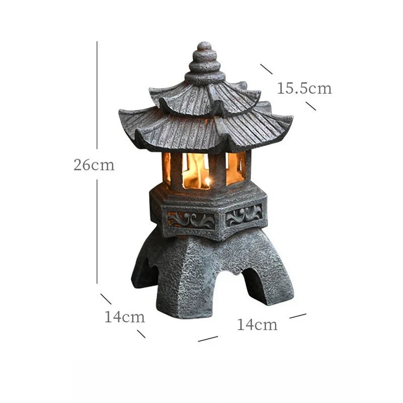 Solar Lantern Resin Stone Pagoda Garden Outdoor Light