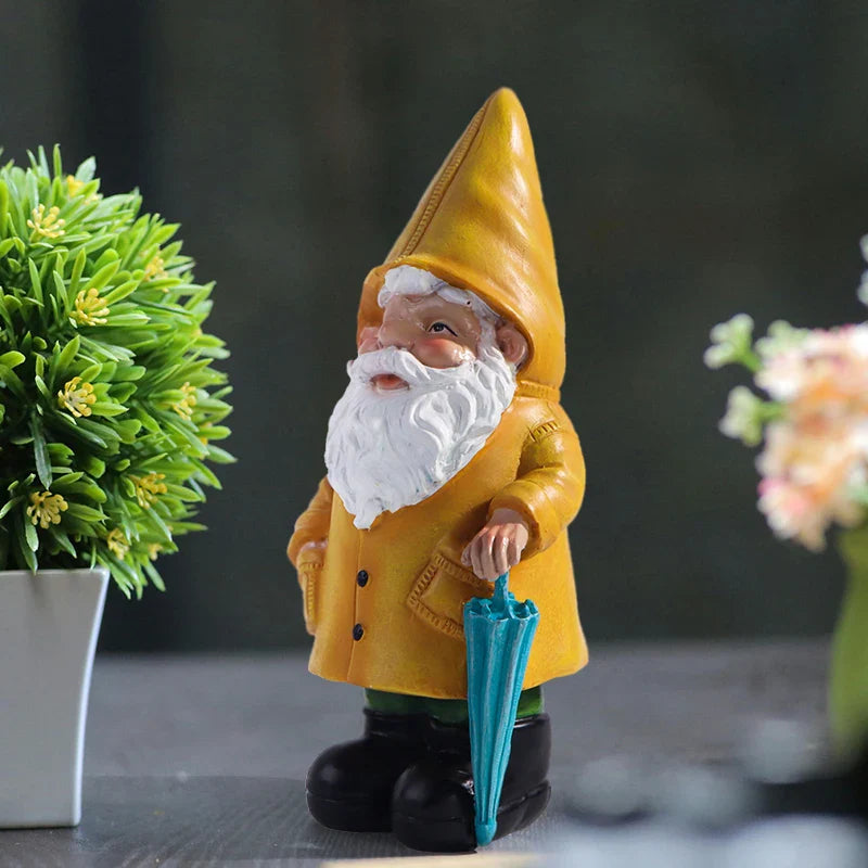 Garden Gnome Statue with Yellow Umbrella Resin Yard Decor