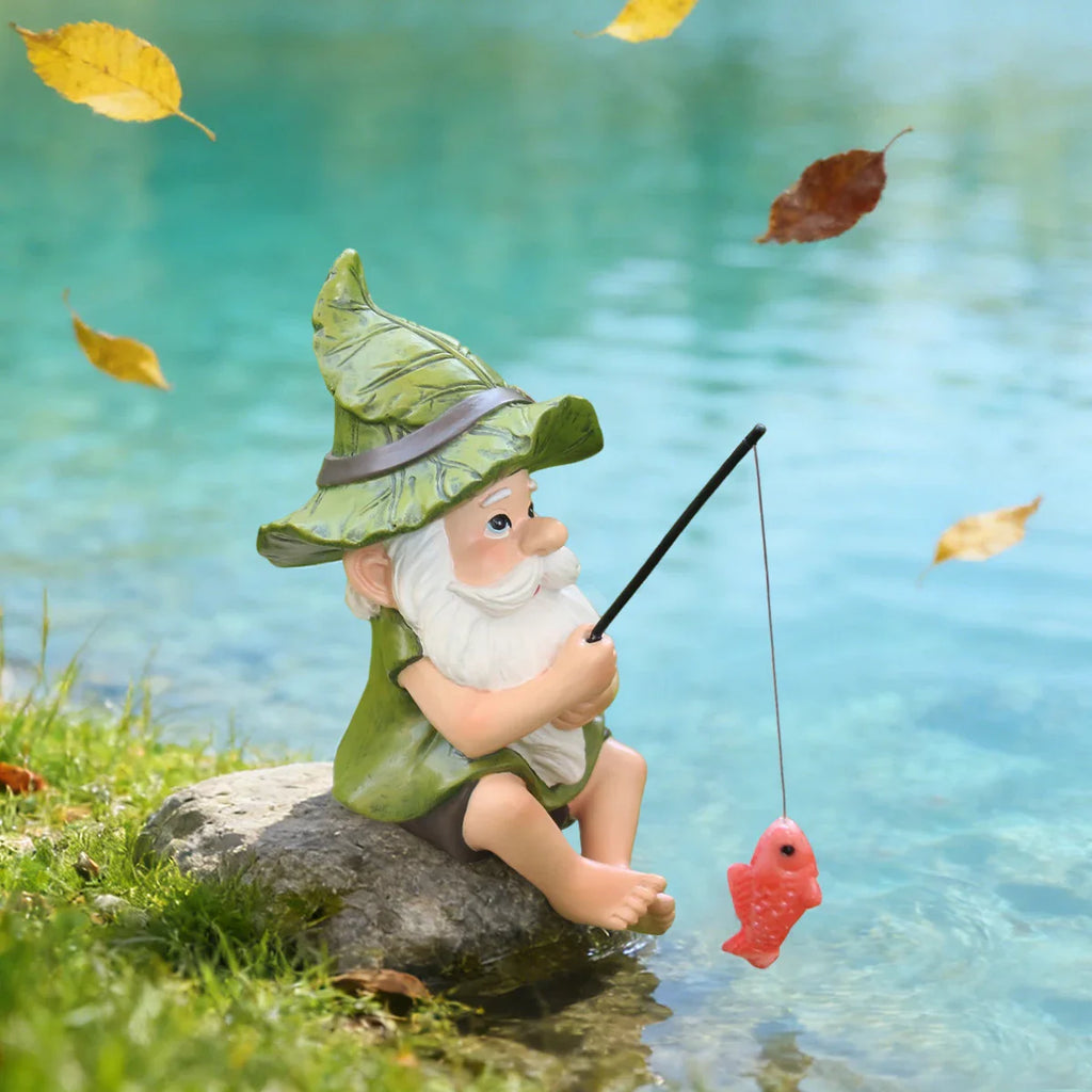 Garden Gnome Fishing Statue Resin Outdoor Garden Decor Saint Patrick's Day Ornament Gift