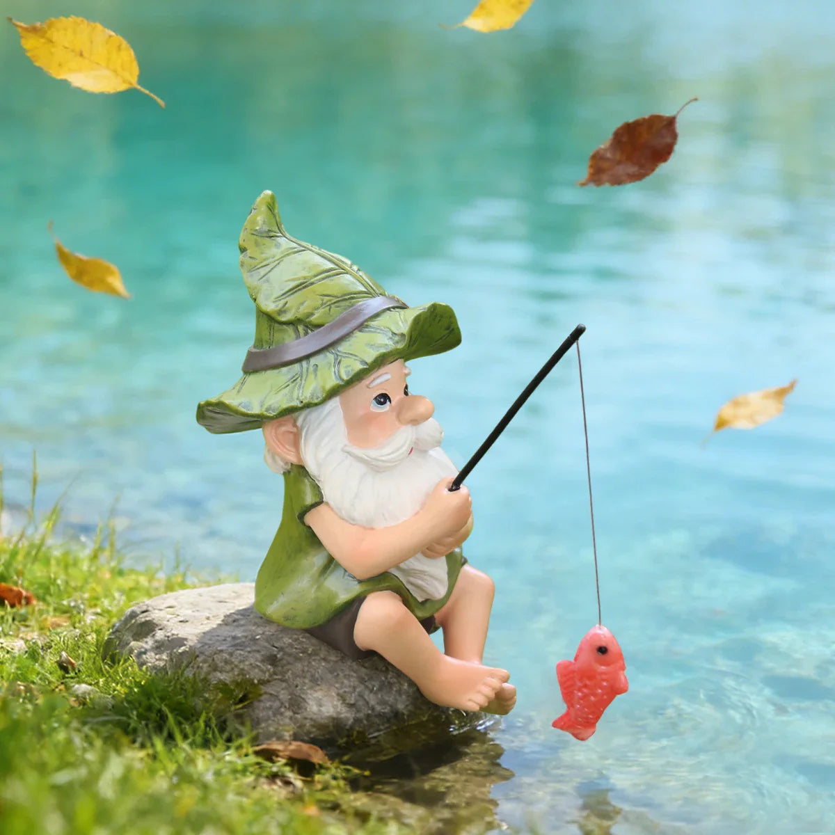 Garden Gnome Fishing Statue Resin Outdoor Garden Decor Saint Patrick's Day Ornament Gift