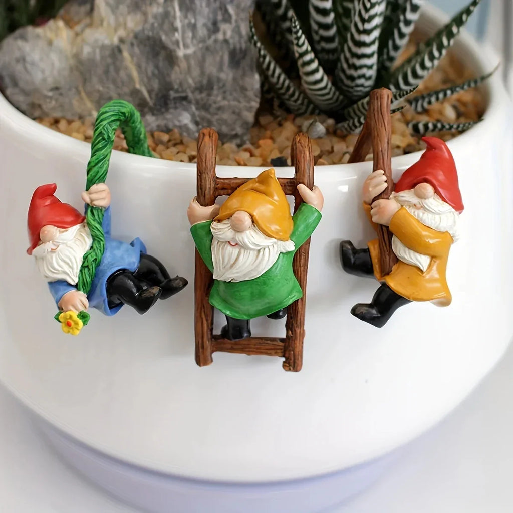 Mini Garden Gnome Ornaments Set – 3PC Hanging Resin Gnome Decor