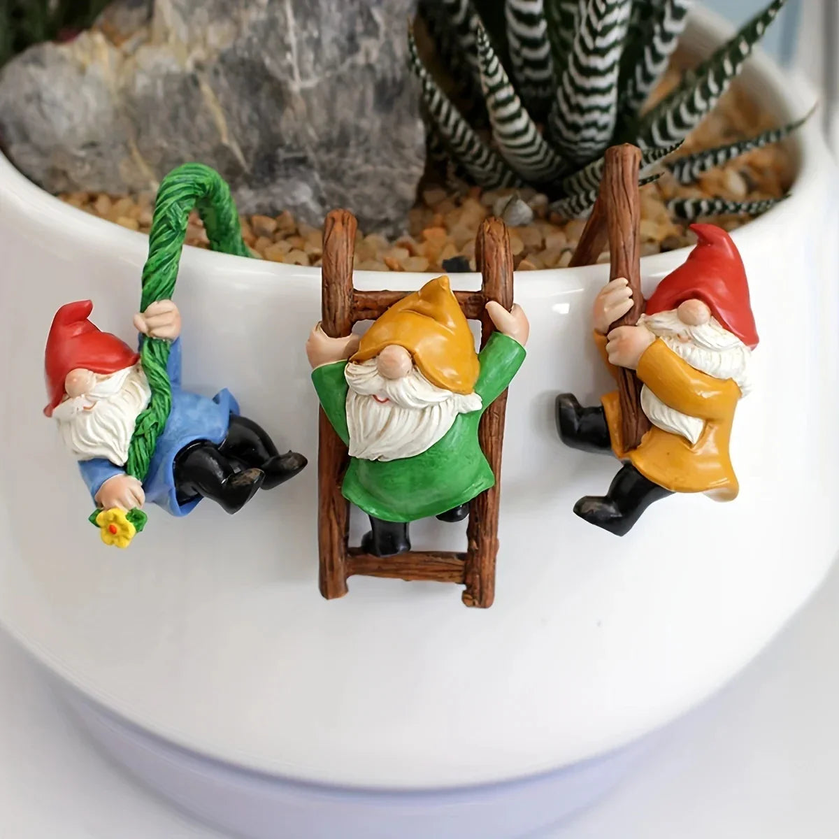 Mini Garden Gnome Ornaments Set – 3PC Hanging Resin Gnome Decor