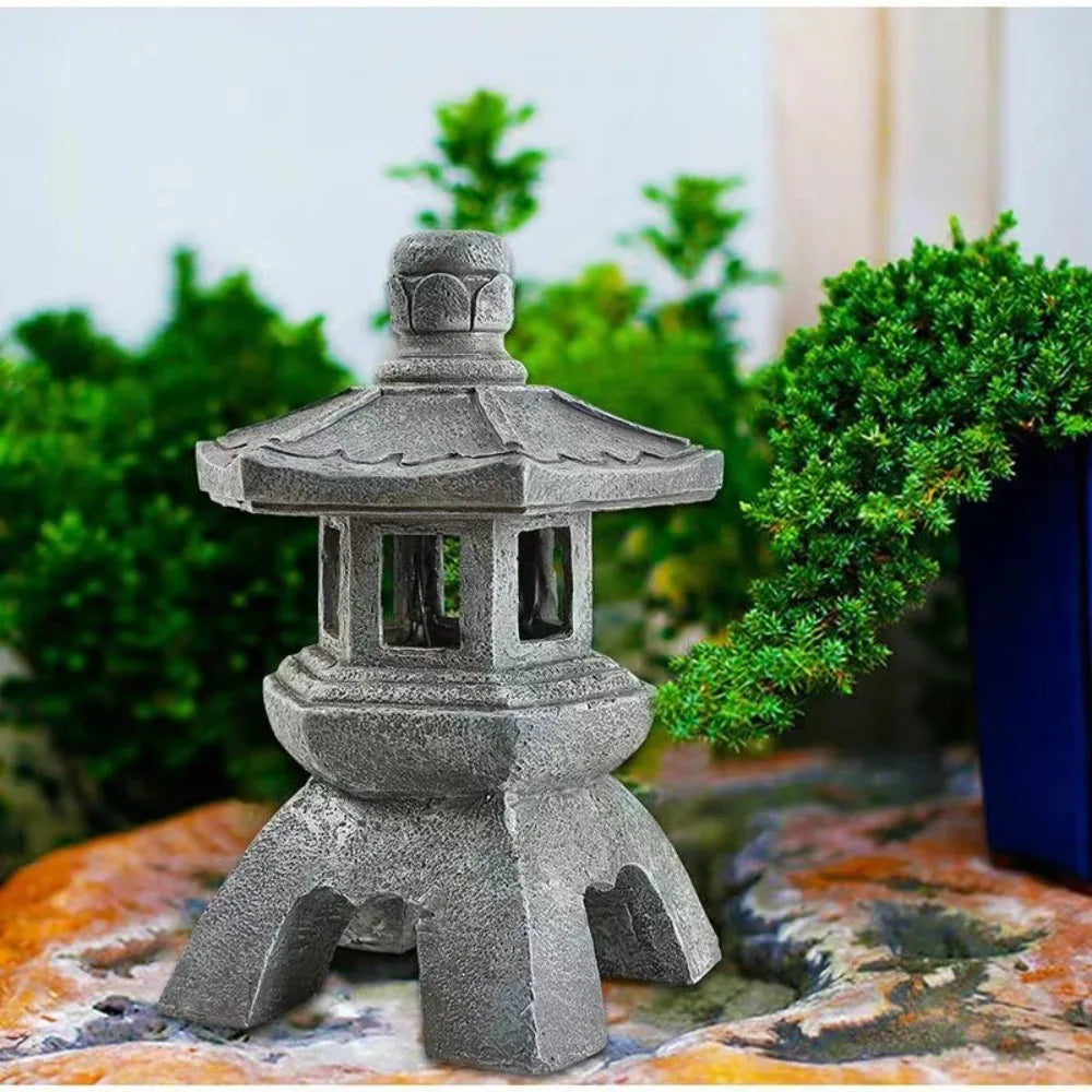Solar Lantern Resin Stone Pagoda Garden Outdoor Light