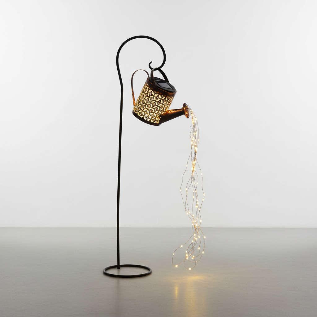 Solar Watering Can Garden Light with Waterfall LED for Outdoor Decor