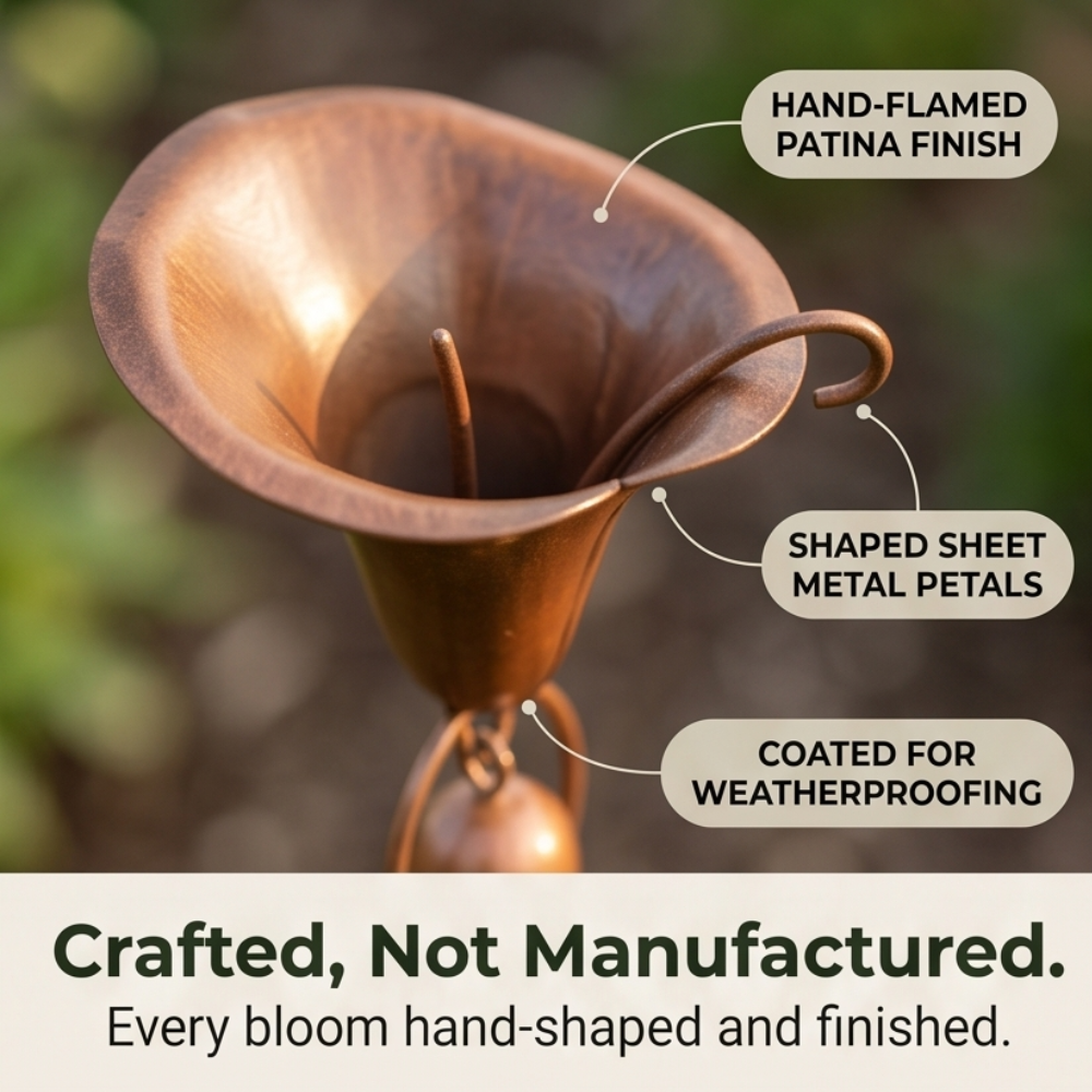 Copper Calla Lily Garden Stake with Bell Chimes, Outdoor Flower Decor