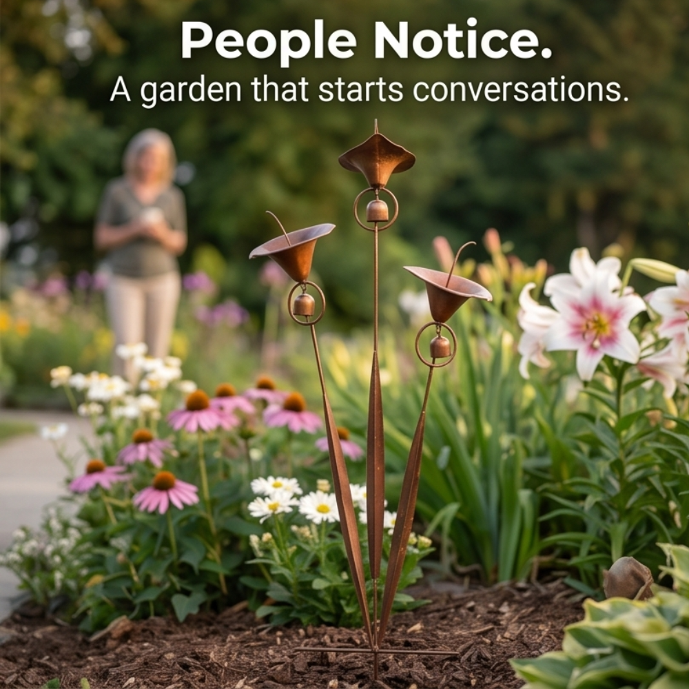 Copper Calla Lily Garden Stake with Bell Chimes, Outdoor Flower Decor