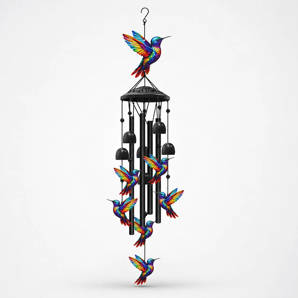 Rainbow Hummingbird Wind Chime, Colorful Aluminum Hanging Decor for Garden, Patio & Porch