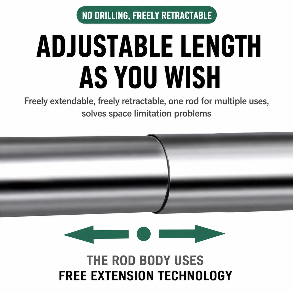 32mm Stainless Steel Tension Rod, Adjustable No Drill Rod for Closet, Curtain & Bathroom