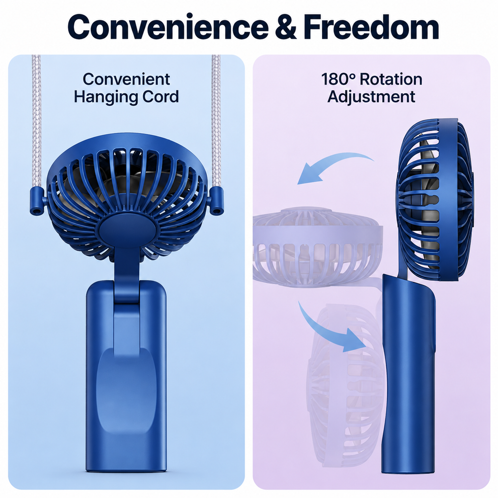 Mini USB Rechargeable Fan – 5000mAh 3-Speed Handheld Pocket Fan