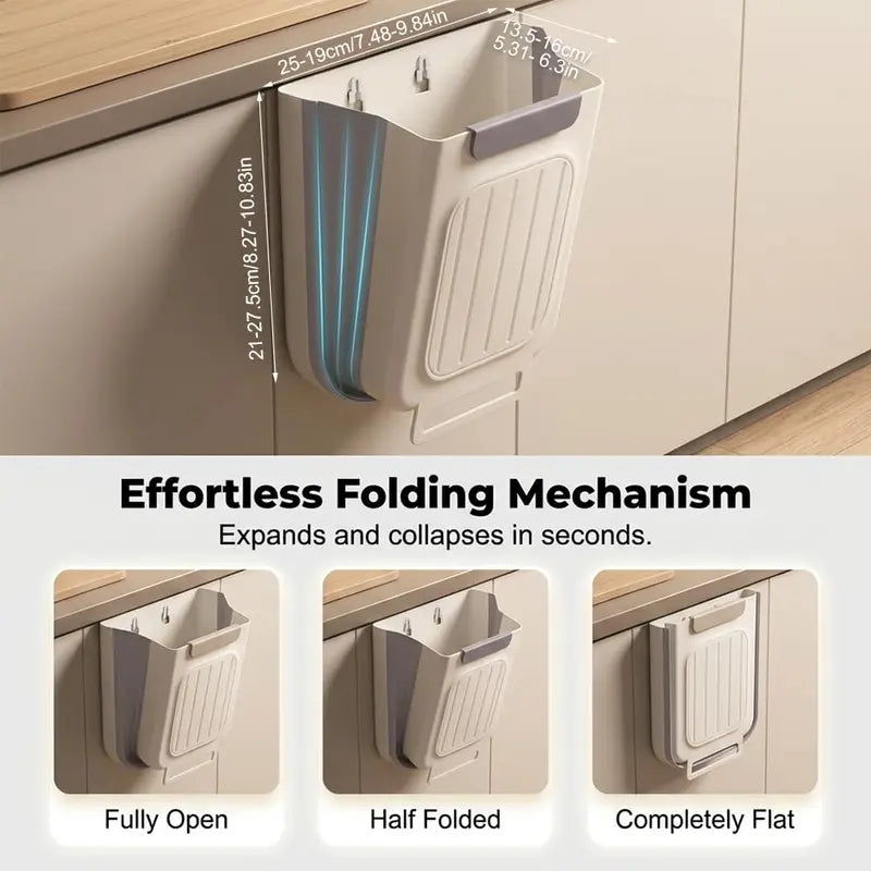 Foldable Hanging Kitchen Trash Can for Cabinet Doors