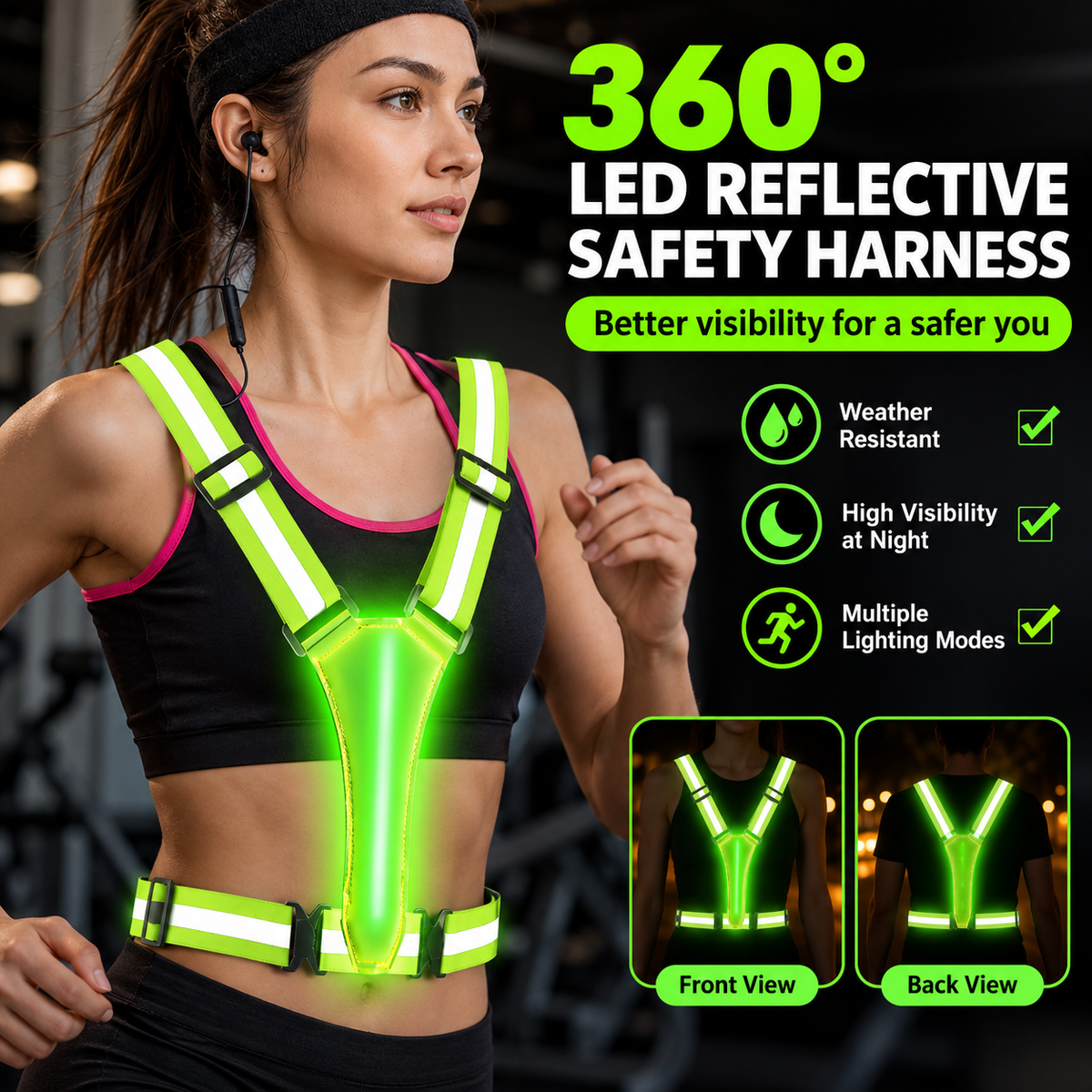 USB Rechargeable LED Reflective Running Safety Vest