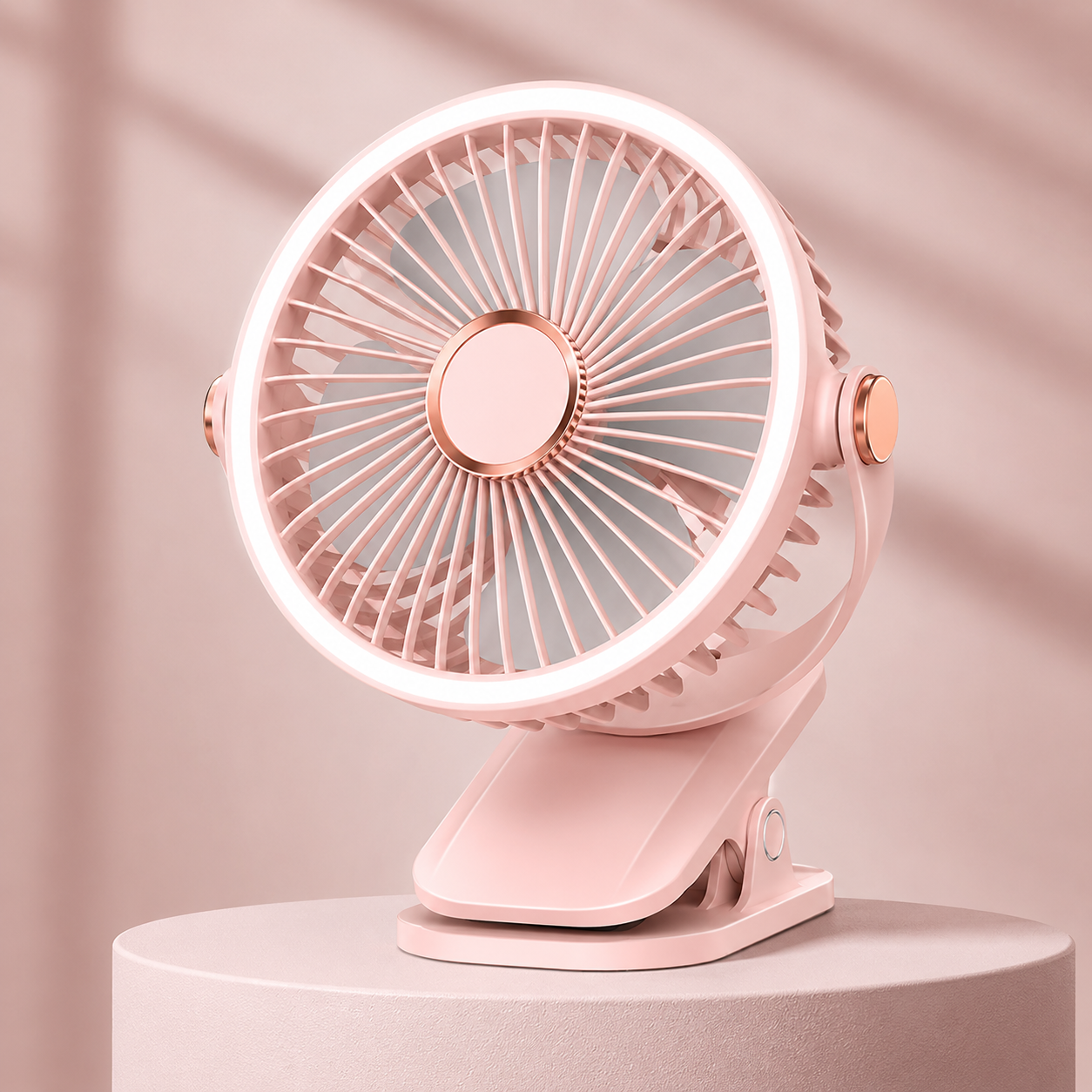 Rechargeable Portable Clip Fan with LED Light and 3 Speeds