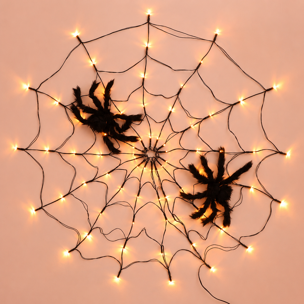 Halloween Spider Web Lights, LED Lighted Spider Web Decoration for Halloween Decor