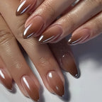 Chocolate Brown Ombre French Short Almond Press On Nails | 24 Count
