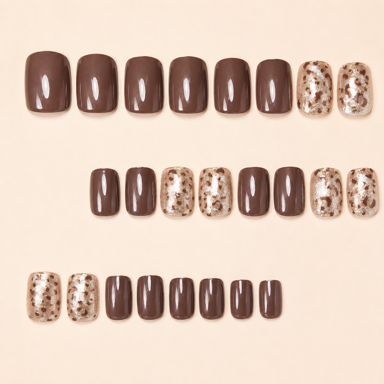 24-Piece Brown Leopard Glitter Medium Square Press-On Nails