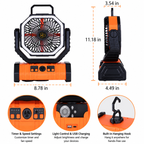 Portable 3-in-1 Camping Fan with LED Light and 20000mAh Battery