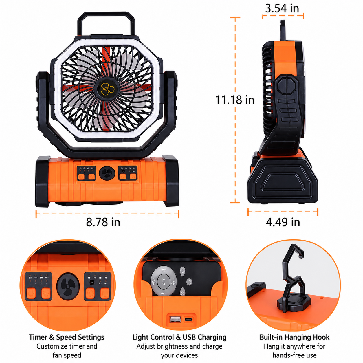 Portable 3-in-1 Camping Fan with LED Light and 20000mAh Battery