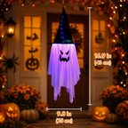 2-Pack Light Up Hanging Ghost Decorations with Witch Hats for Porch & Yard