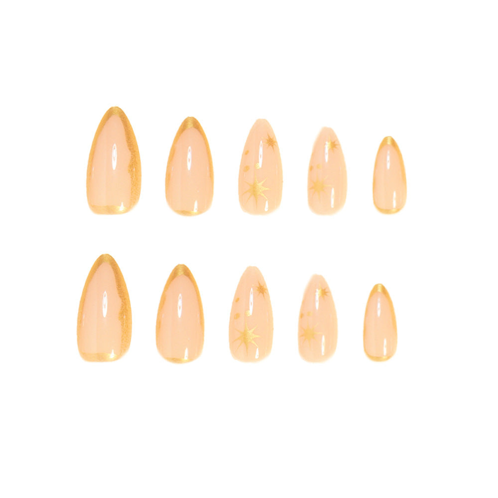 24-Piece French Gold Starburst Short Almond Press-On Nails