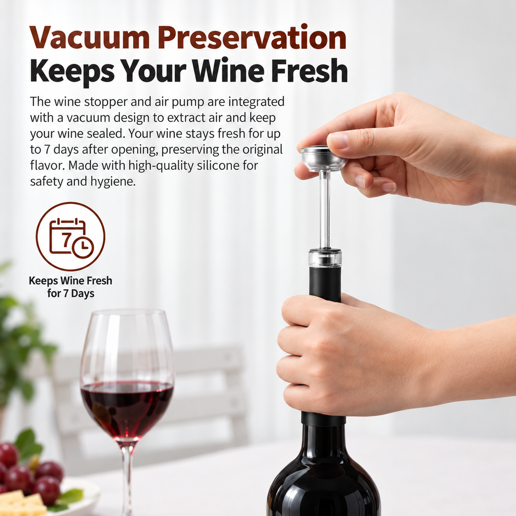 Rechargeable Electric Wine Opener Set with Foil Cutter, Pourer & Stopper