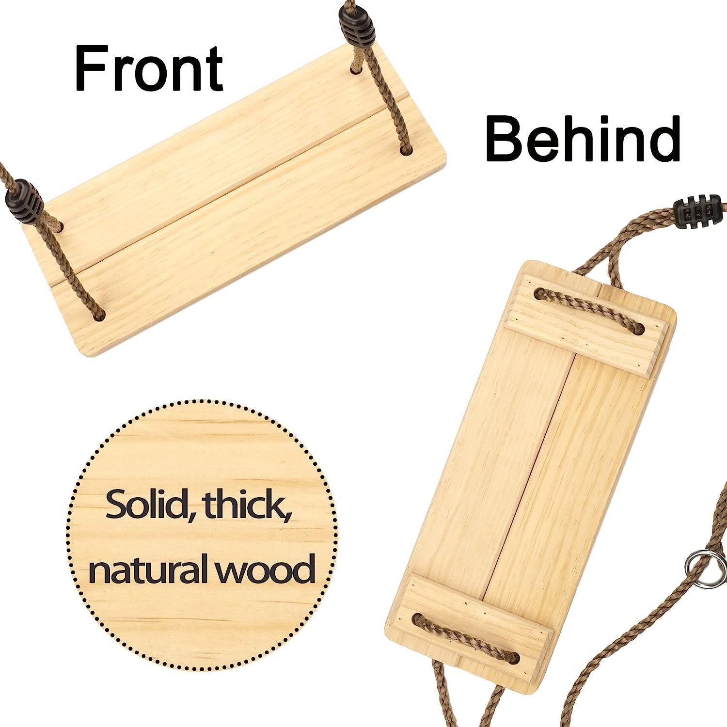 Wooden Swing Seat with Adjustable Rope, Outdoor Tree Swing Kit for Backyard