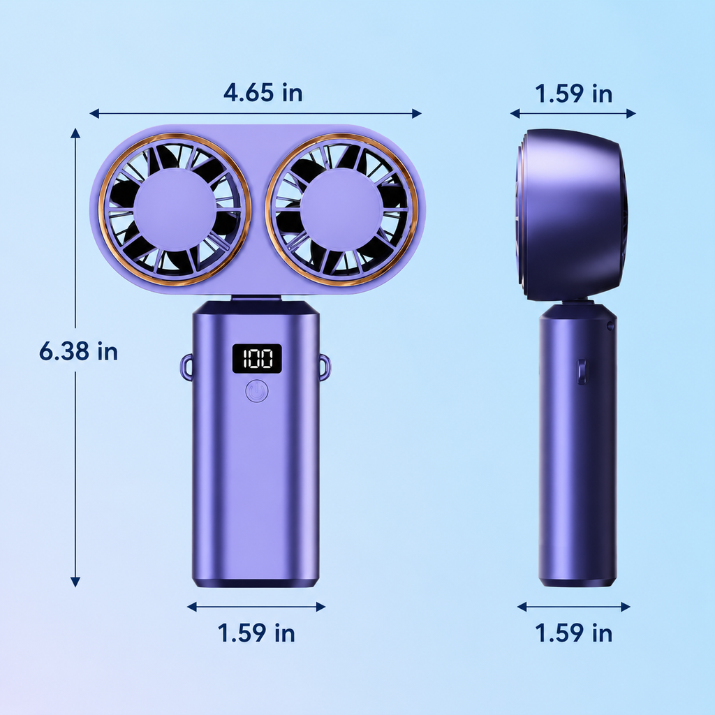 Portable Double-Cooler Handheld Fan with 5 Speeds for Travel Use
