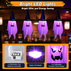 2-Pack Light Up Hanging Ghost Decorations with Witch Hats for Porch & Yard