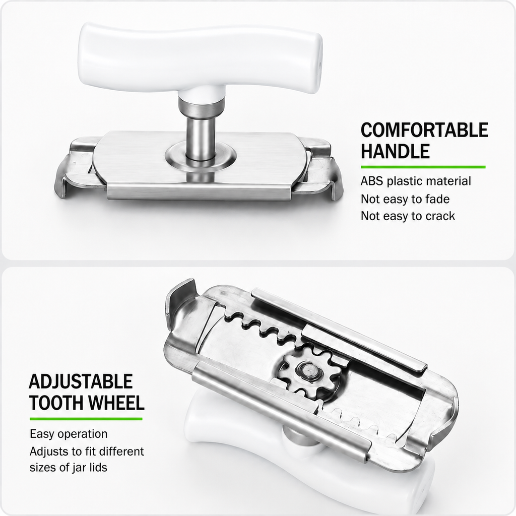Adjustable Jar Opener with Stainless Steel Grip for Multiple Lid Sizes
