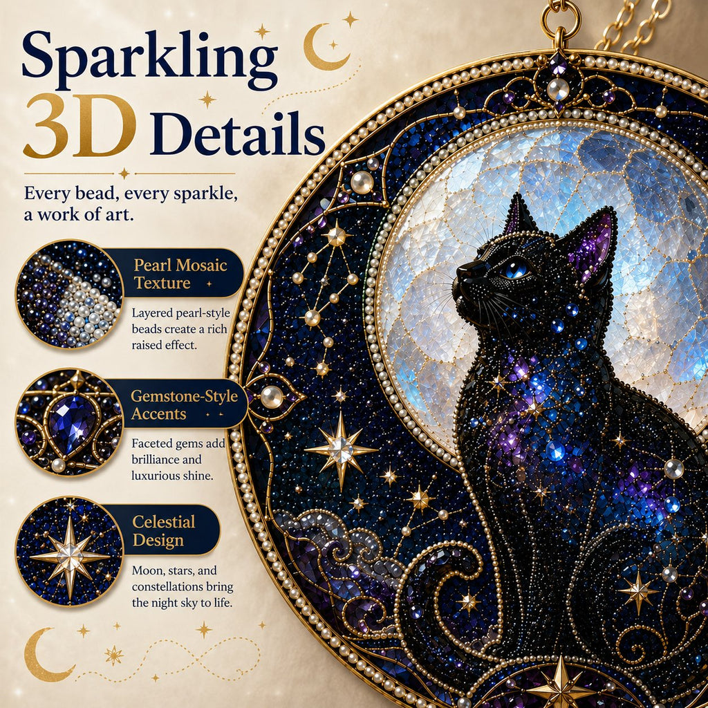 3D Pearl Celestial Black Cat Window Hanging Kit