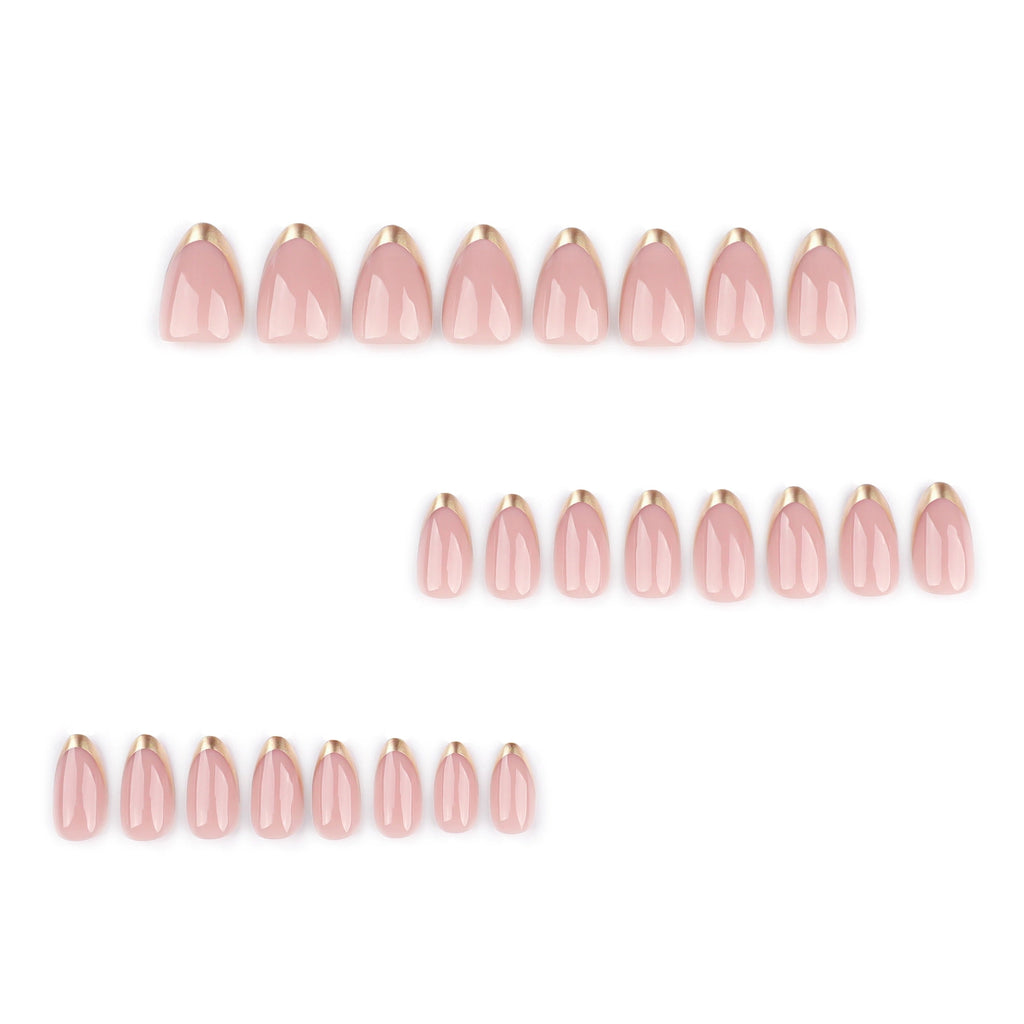 24-Piece Gold French Tip Short Almond Press-On Nails with Glue
