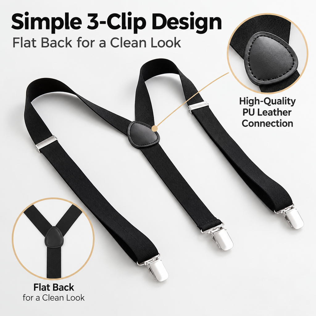 Suspenders for Men - Adjustable Y-Back 3-Clip Suspenders with 1 Inch Straps