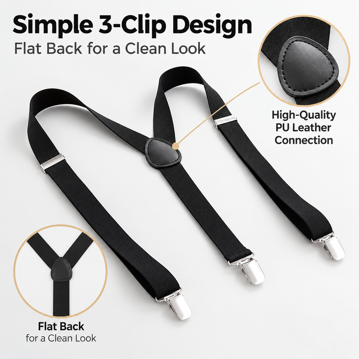 Suspenders for Men - Adjustable Y-Back 3-Clip Suspenders with 1 Inch Straps