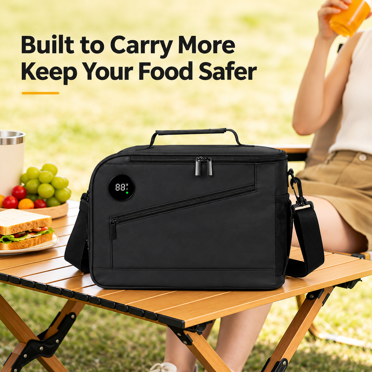 Insulated Lunch Cooler with Digital Temperature Display & Multiple Compartments