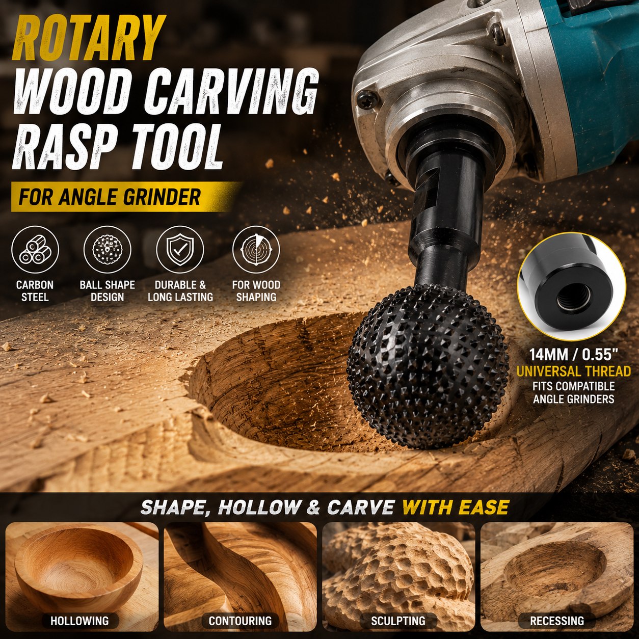 Rotary Wood Carving Rasp Tool for Angle Grinder, Carbon Steel