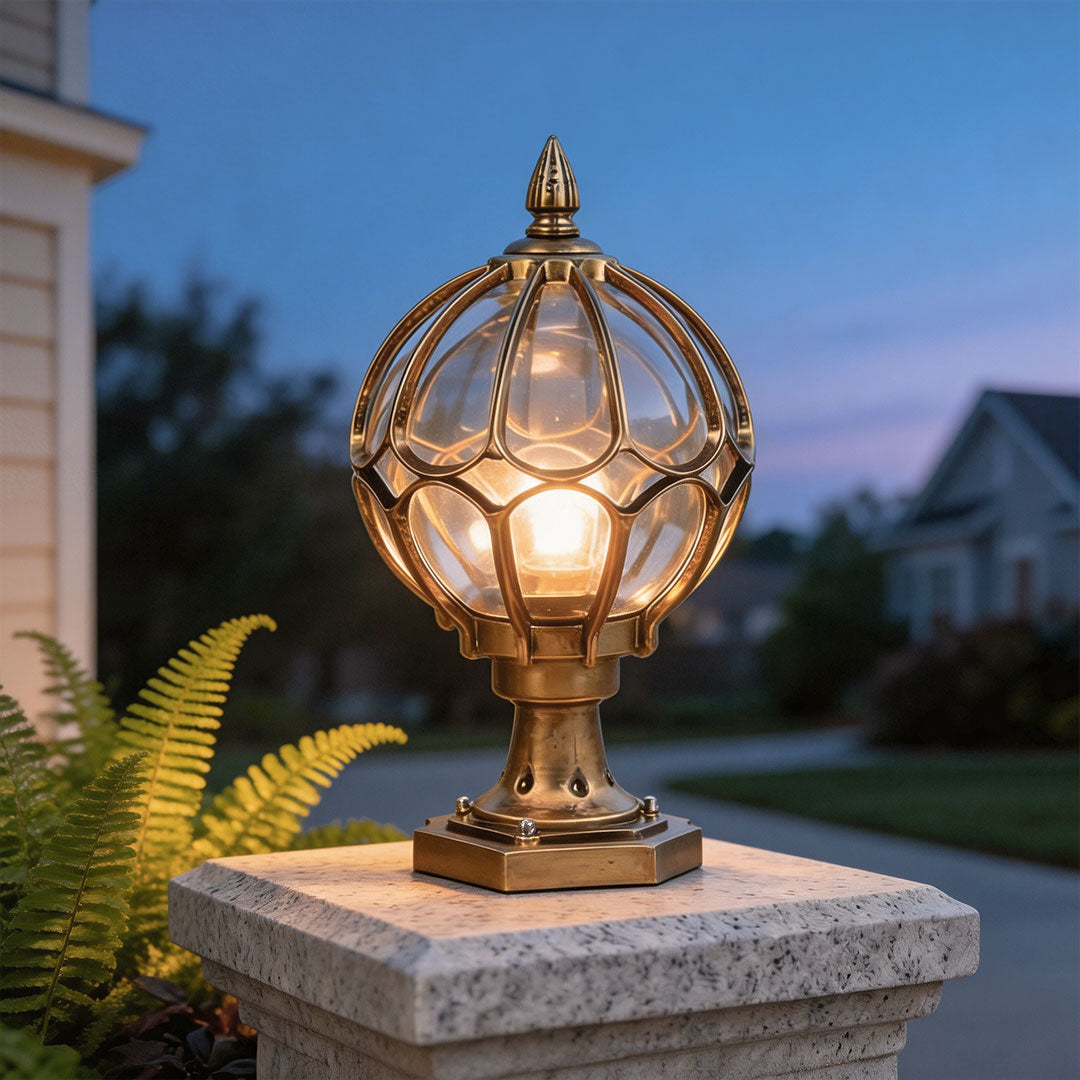 Outdoor Globe Pillar Light, Retro Glass Globe Post Lamp for Garden and Pathway