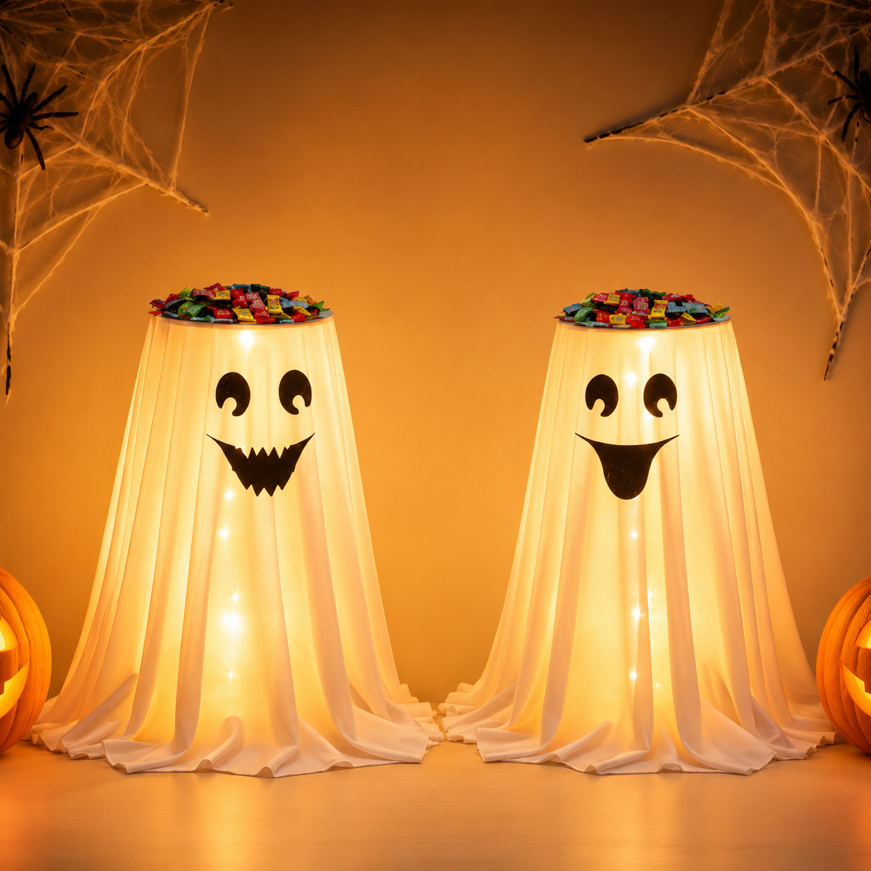 Halloween Ghost Candy Holder with LED Lights & Remote Control for Porch Decor