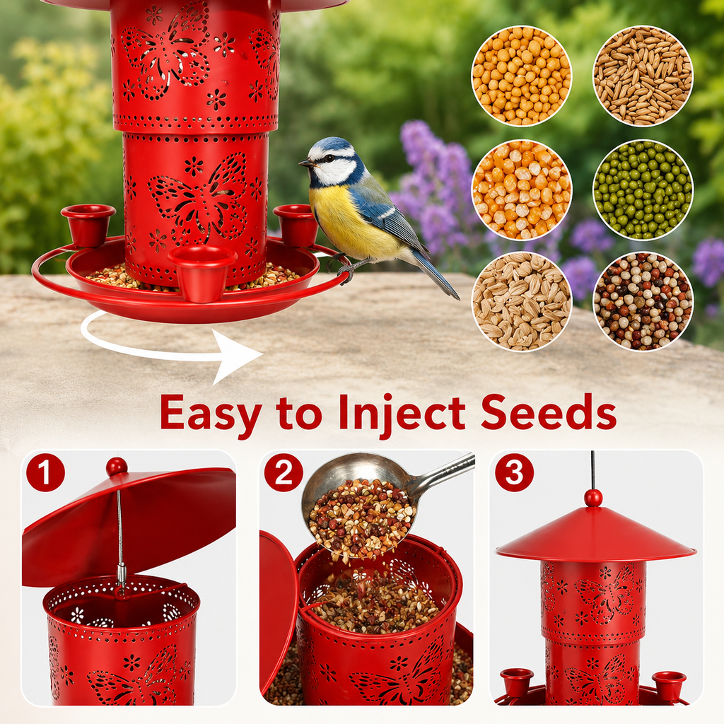 Metal Bird Feeder for Outside Retractable Hanging Feeder