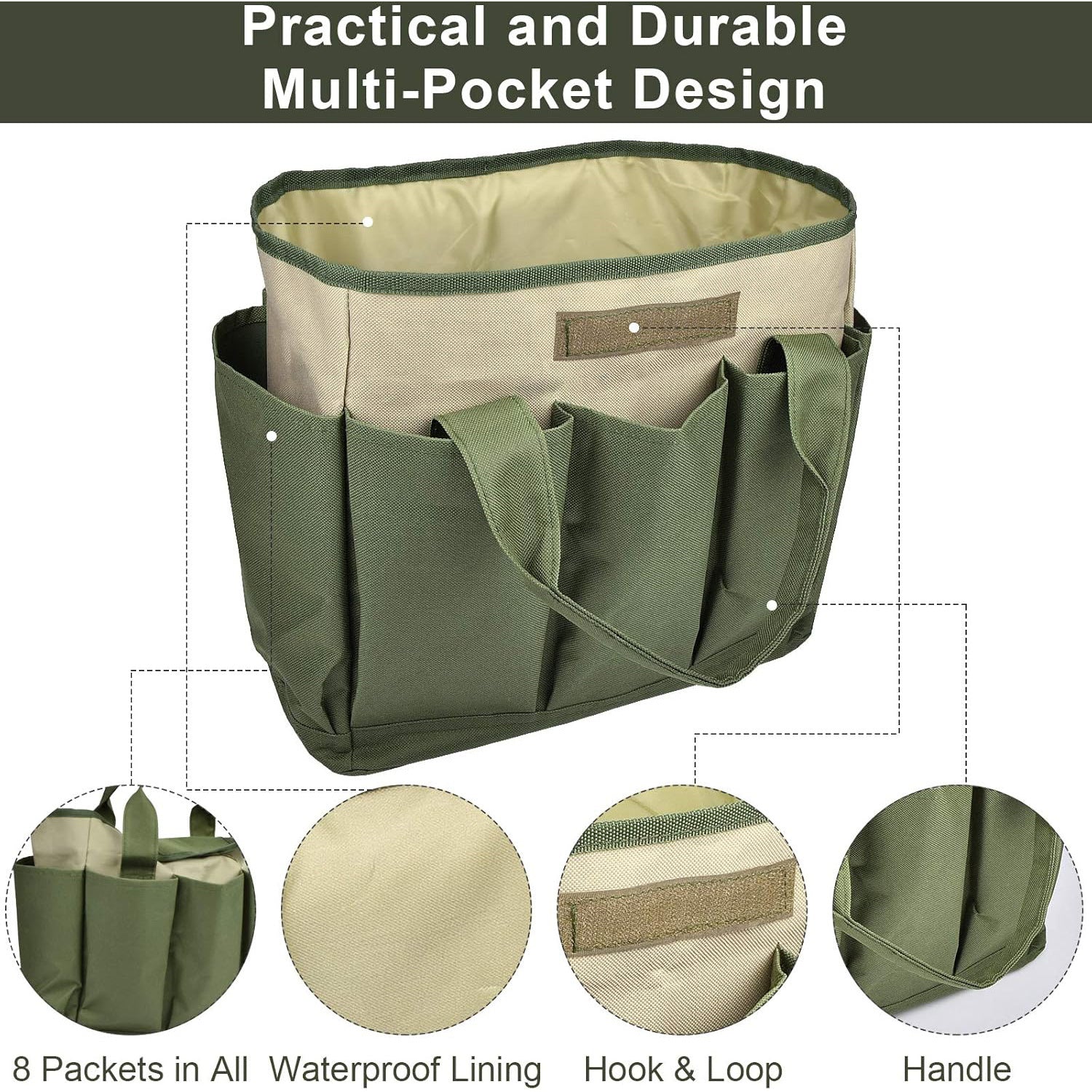 Garden Tool Organizer Tote Bag with Multiple Pockets
