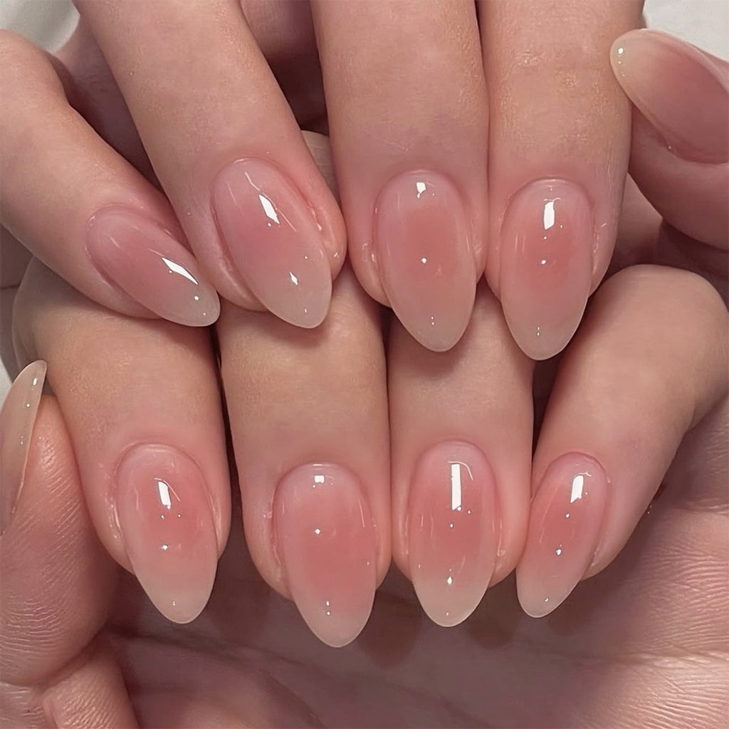 Blush Pink Aura Jelly Medium Almond Press-On Nails, 24 Pcs + Glue