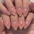 Blush Pink Aura Jelly Medium Almond Press-On Nails, 24 Pcs + Glue