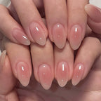 Blush Pink Aura Jelly Medium Almond Press-On Nails, 24 Pcs + Glue