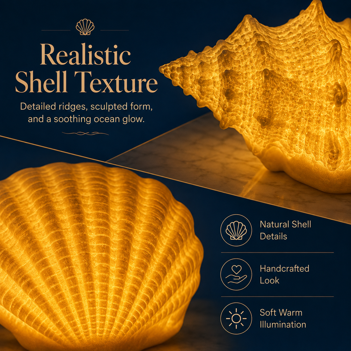 2-Piece Coastal Seashell & Conch Night Light Set