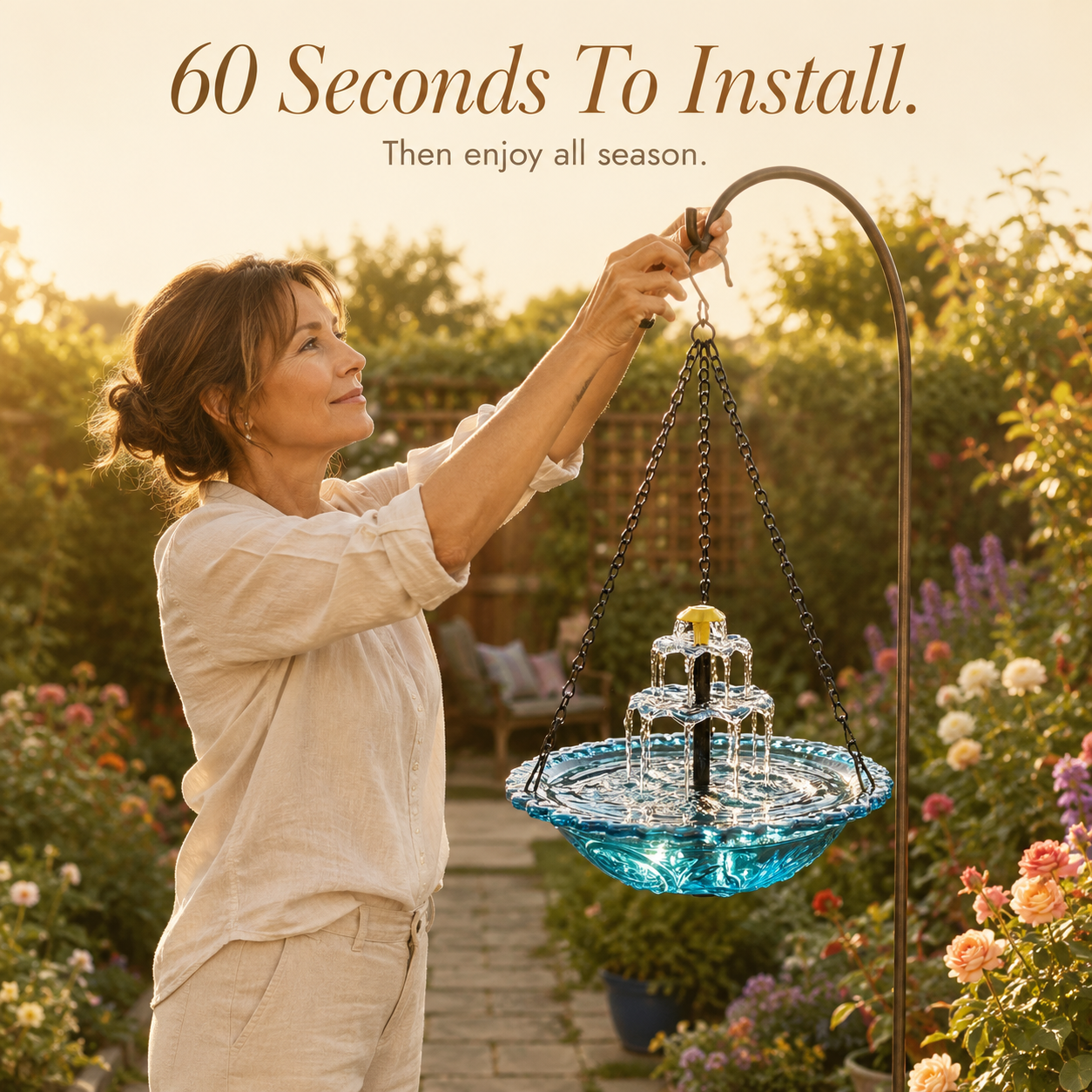 Solar Hanging Bird Bath Fountain with Two-Tier Water Cascade