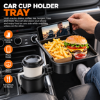 Car Cup Holder Tray with 360° Adjustable Food Tray & Extra Cup Holder