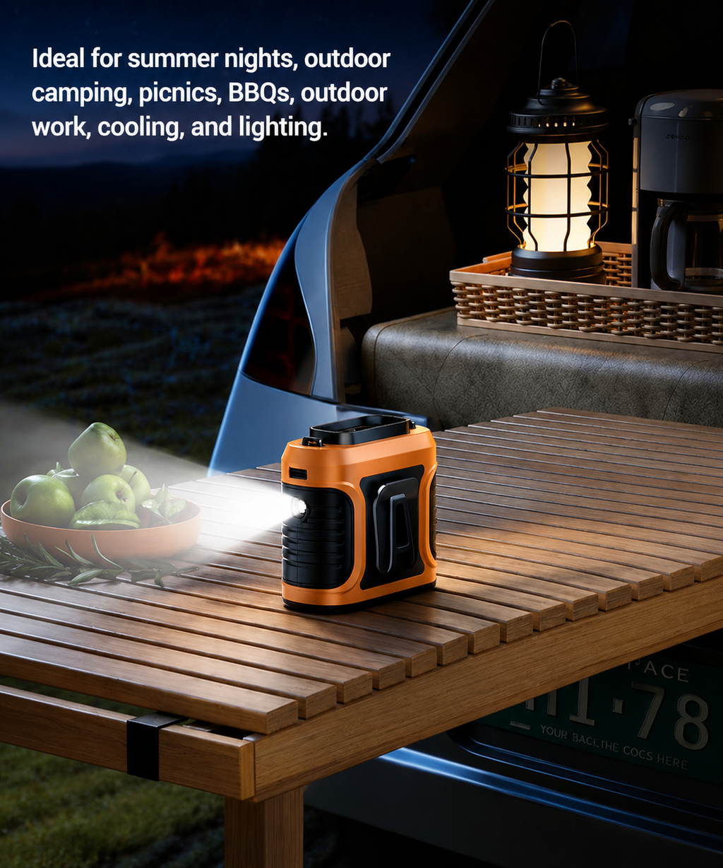 6000mAh Dual Air Outlet Handheld Fan with LED Light & USB-C Charging
